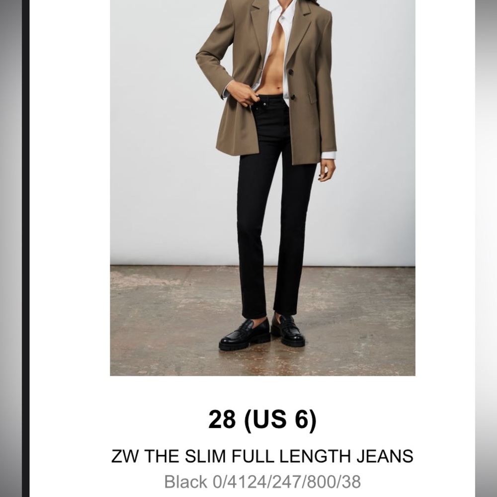 Zara Slim Full Length Jean Size 28 Black